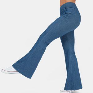 Halara HalaraMagic High Waisted Crossover Knit Denim Flare Pants Blue MP Petite